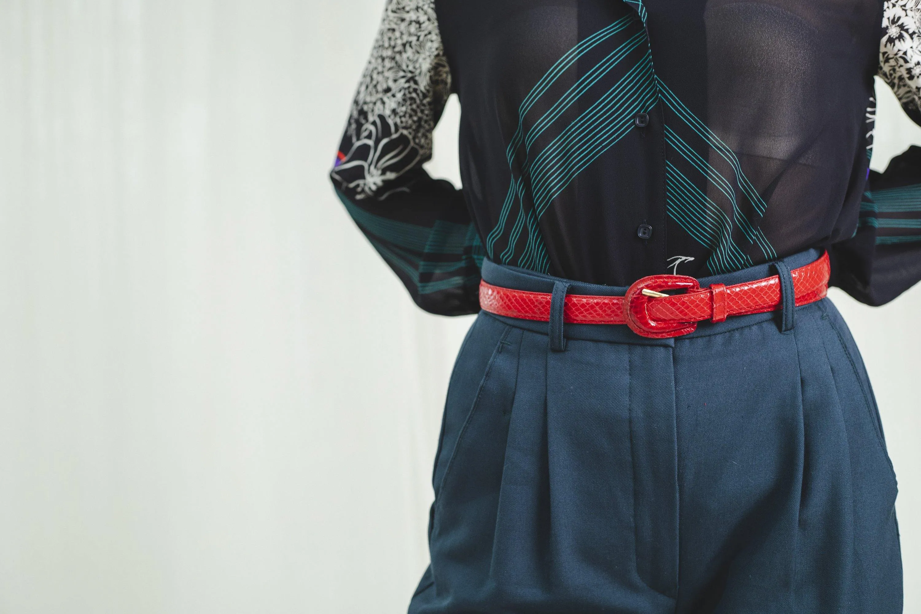 Vintage Deep Green High Waisted Polyester Trousers