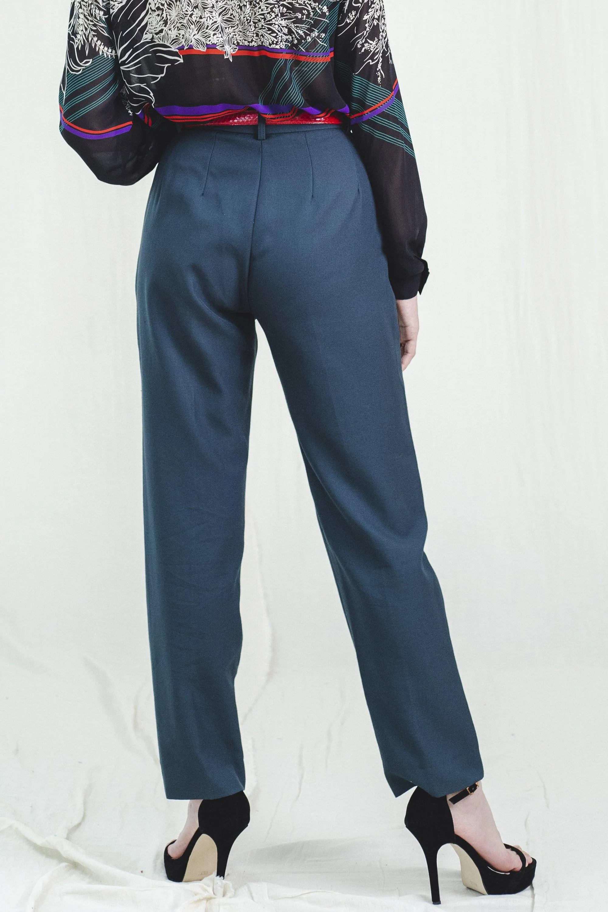Vintage Deep Green High Waisted Polyester Trousers