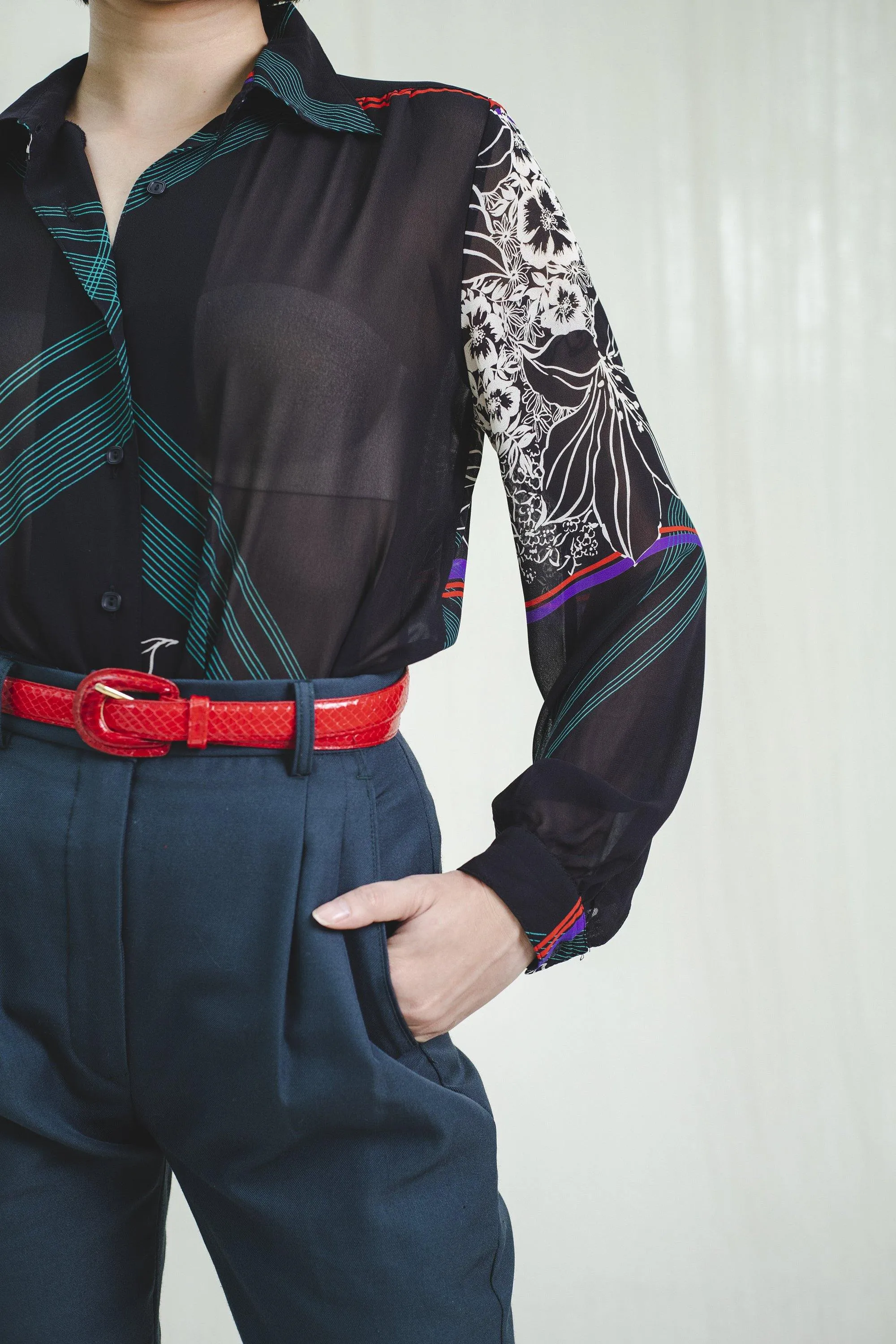 Vintage Deep Green High Waisted Polyester Trousers
