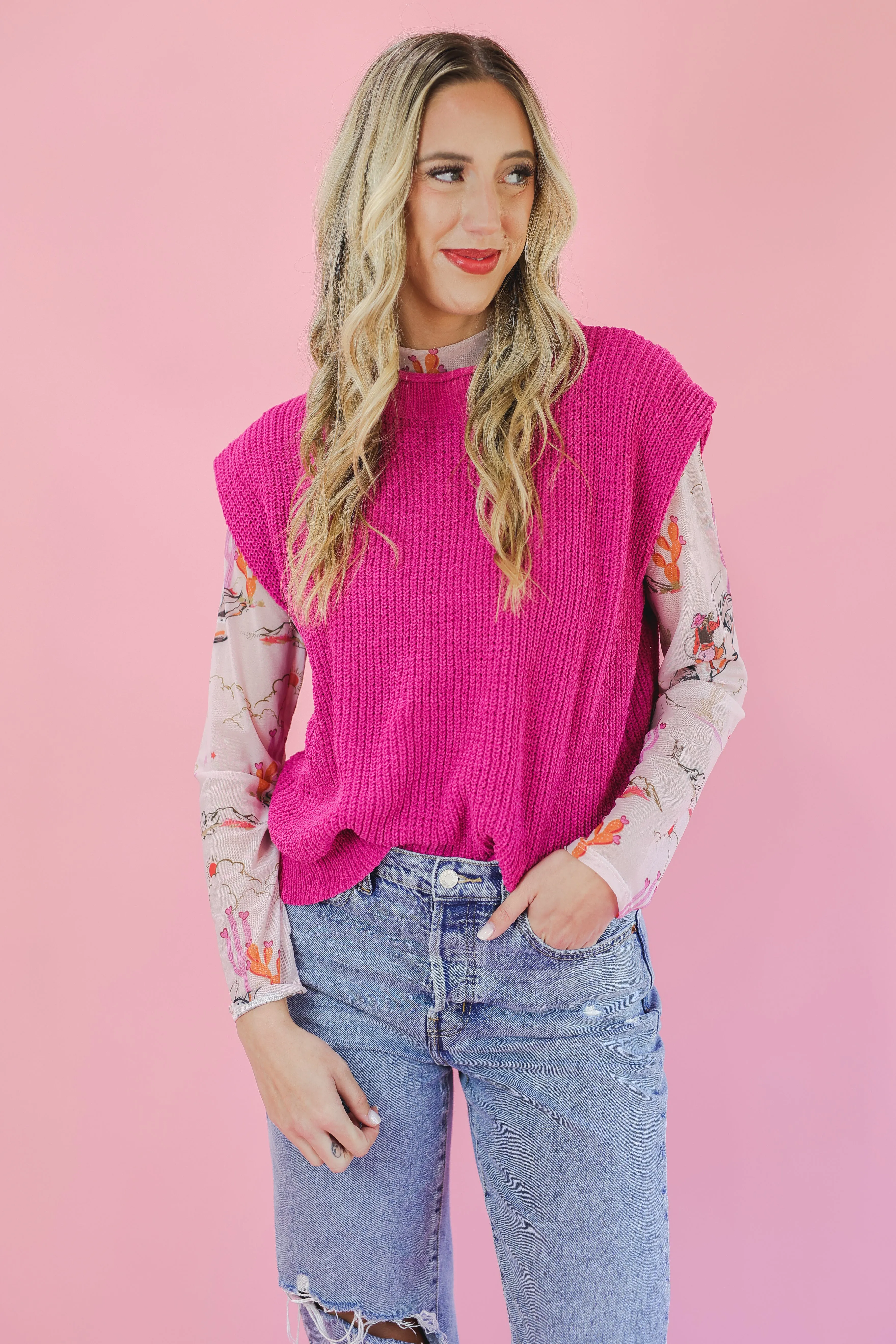 Western Cowboy Print Mesh - Blush