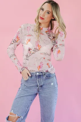 Western Cowboy Print Mesh - Blush
