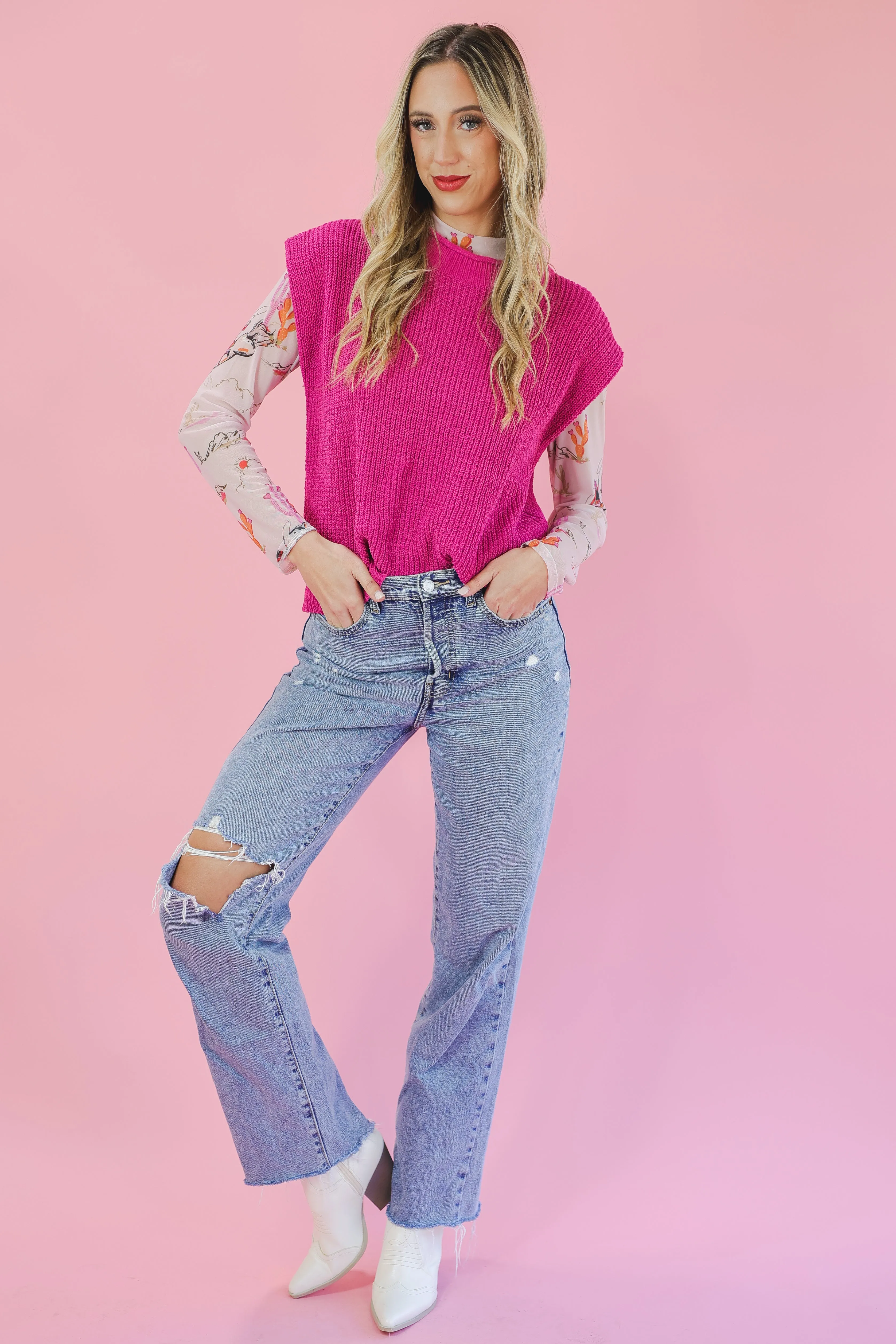 Western Cowboy Print Mesh - Blush