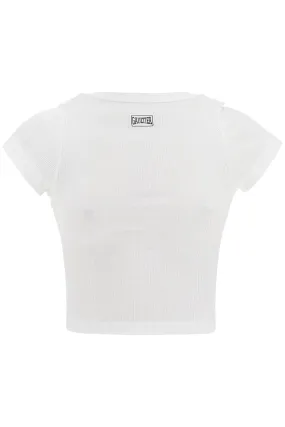 white cotton crop t-shirt with gaultier logo TS105P J054 WHITE