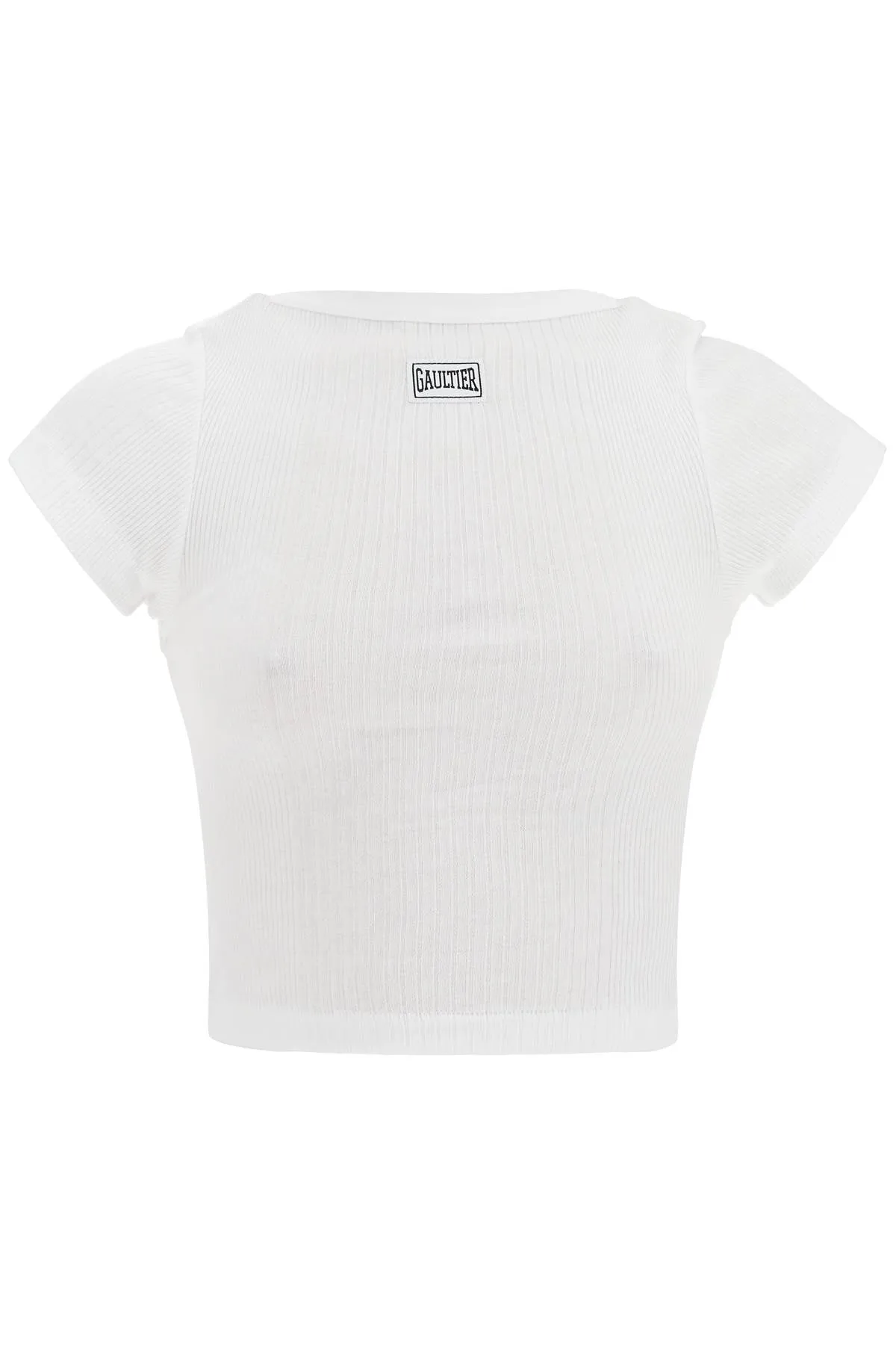 white cotton crop t-shirt with gaultier logo TS105P J054 WHITE