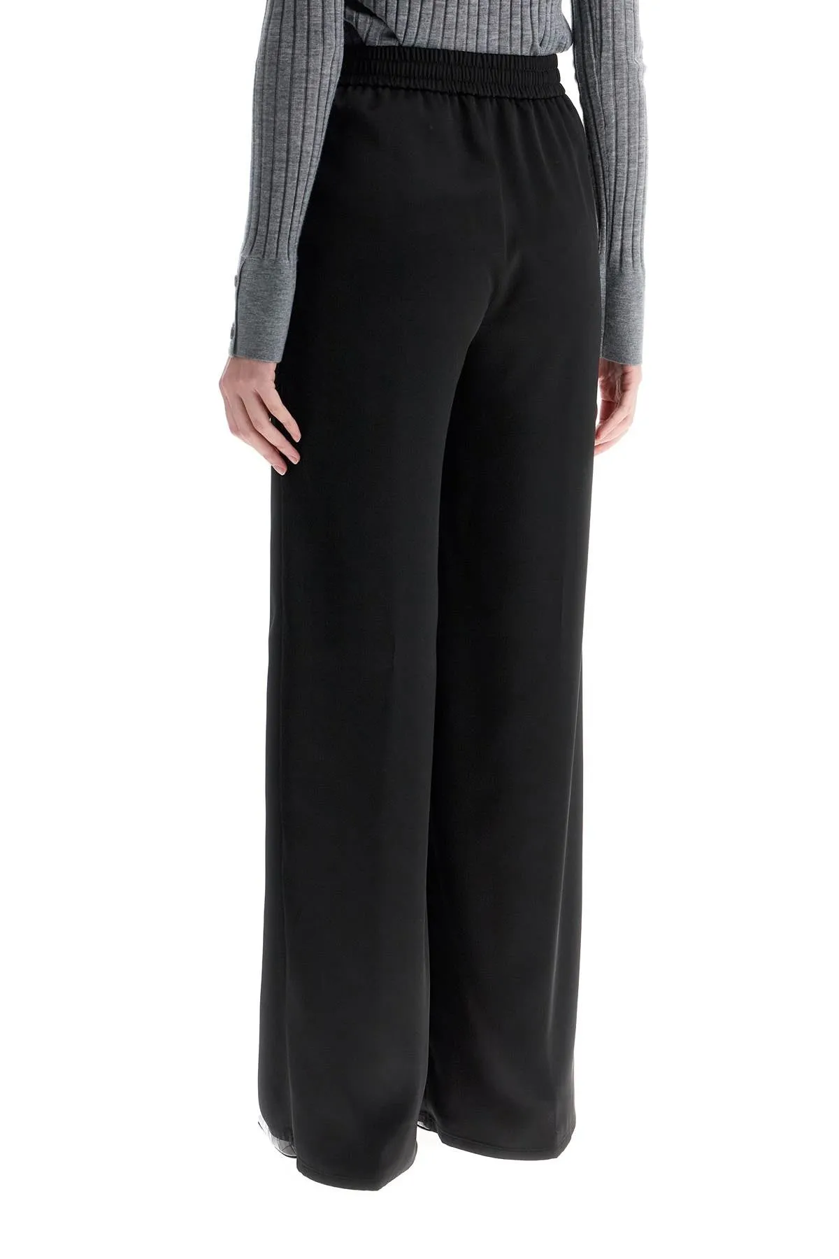 wide leg high waist black satin trousers for women