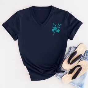 Wildflower V-Neck Navy T-Shirt