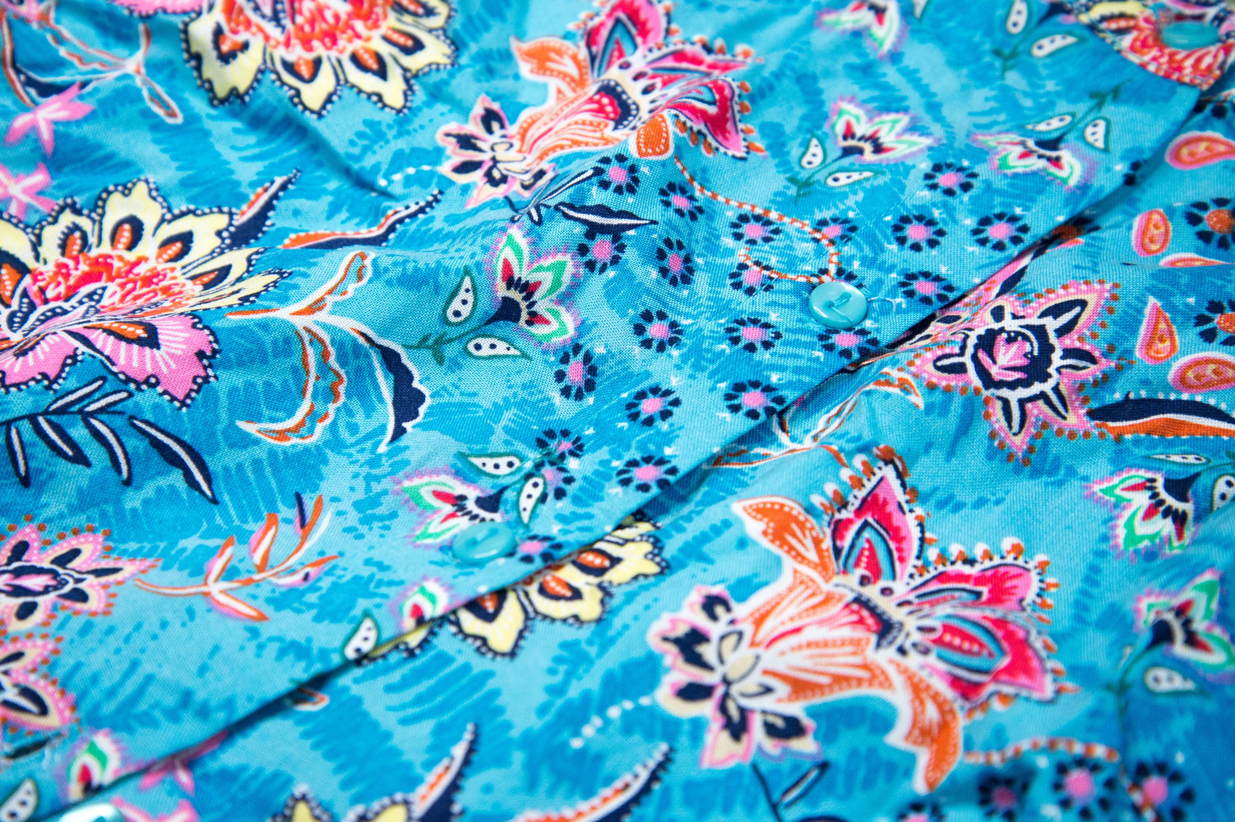 Winter Long Sleeves Floral Sky Top Blue Print