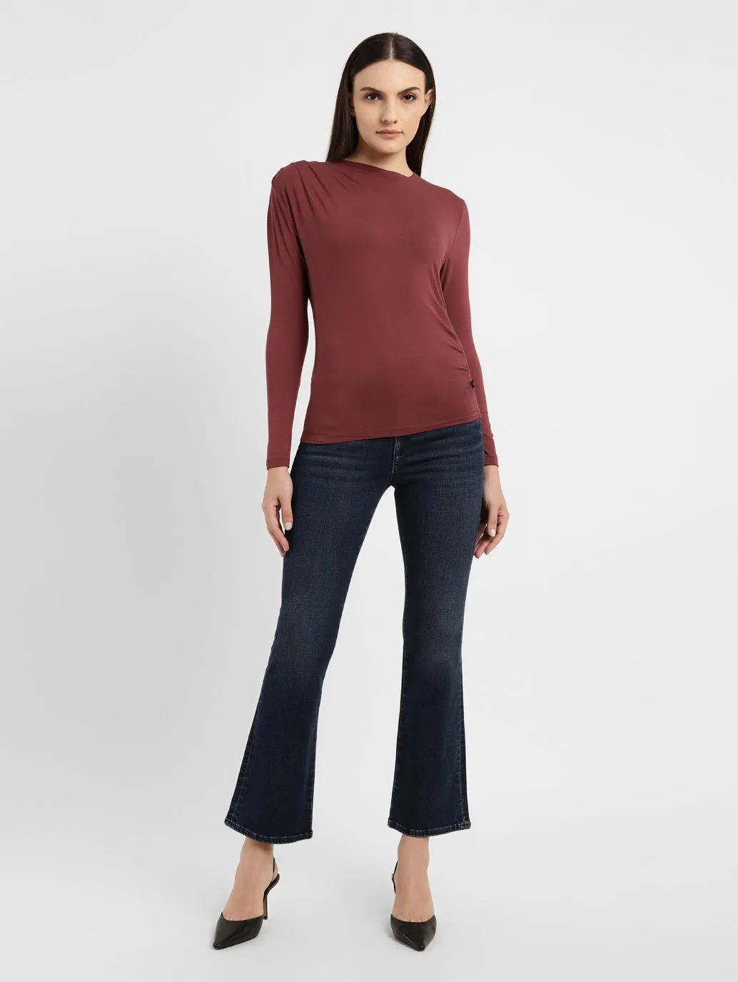 Women's Solid Asymmetrical Neck Top