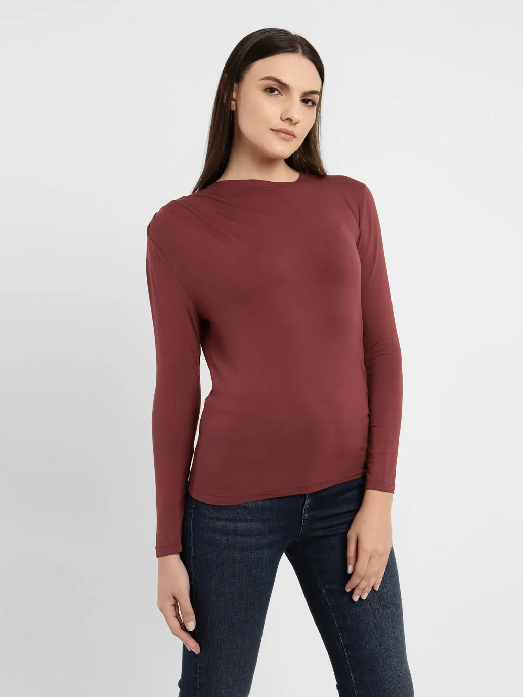 Women's Solid Asymmetrical Neck Top