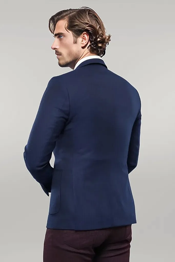 WSS Modeled Slim Fit Navy Blue Jacket  - Singen